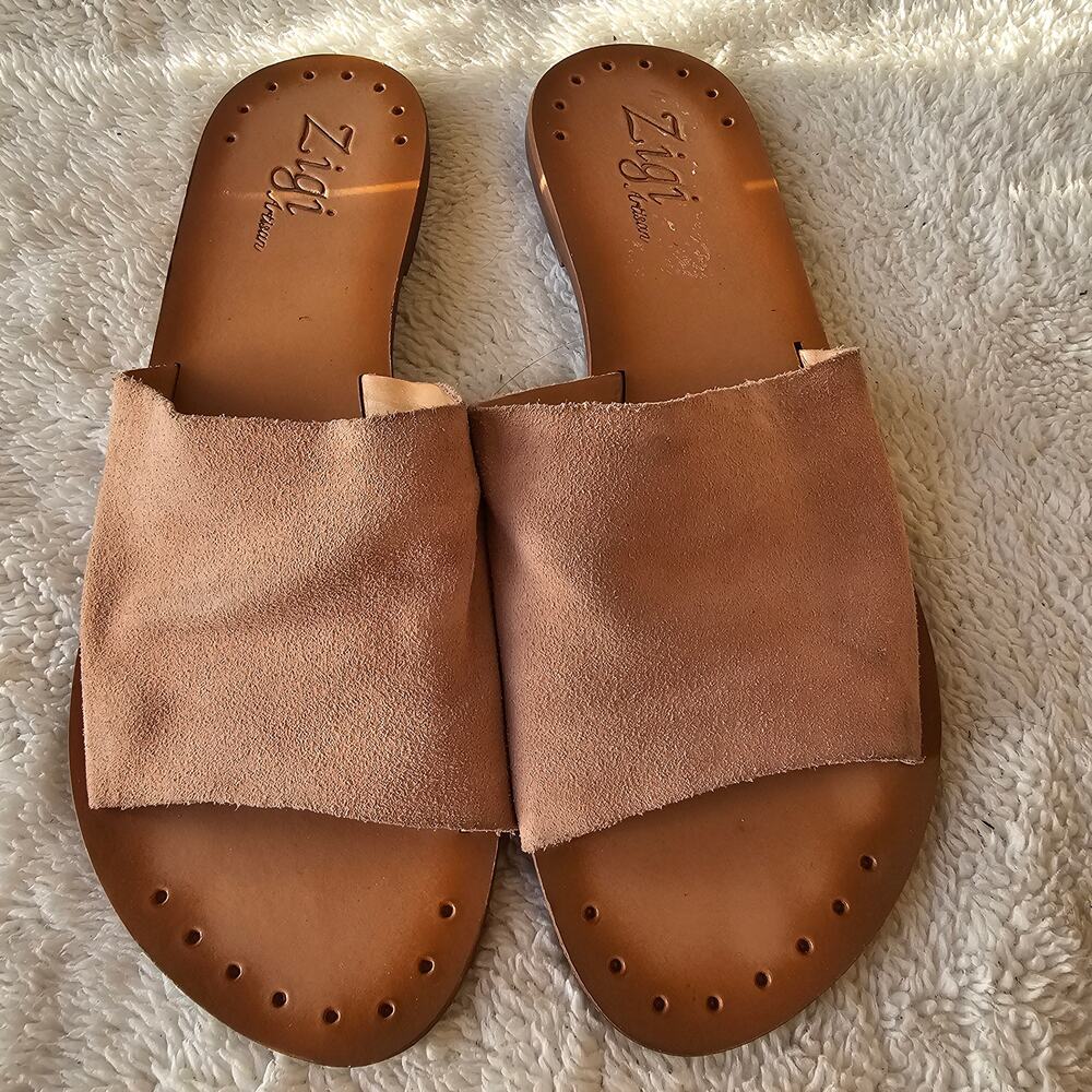Zigi Artisan‎ Women's Laylee Suede Leather Slide Sandals Size 10M Open Toe Brown